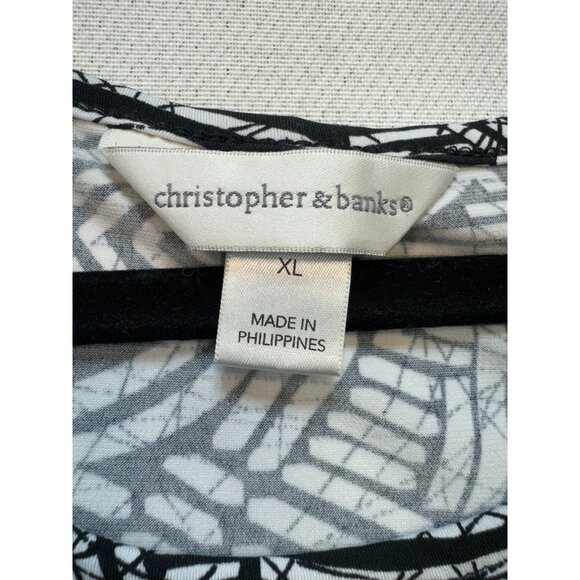 Christopher & Banks Womens Tunic Top Blouse XL Black & White Abstract Pattern - Picture 2 of 8
